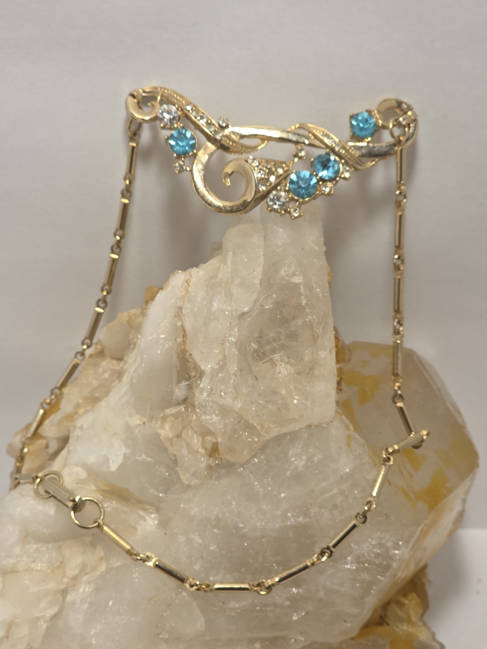 Gold-Tone Necklace with Turquoise Blue Crystal Accents by